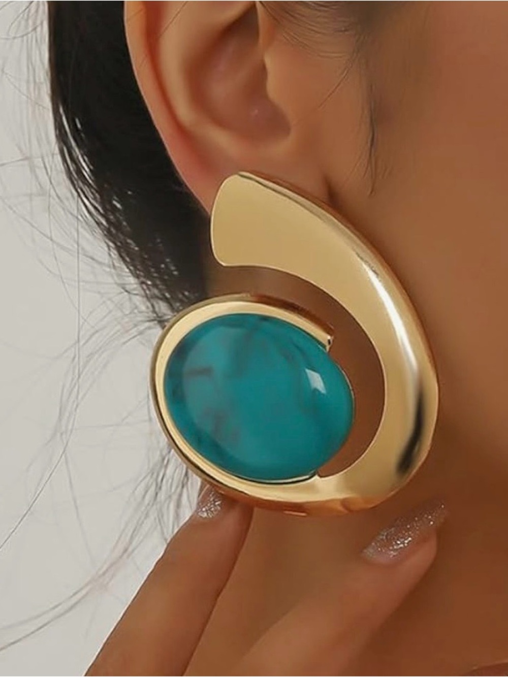 Gold Statement Earrings with Turquoise Stone